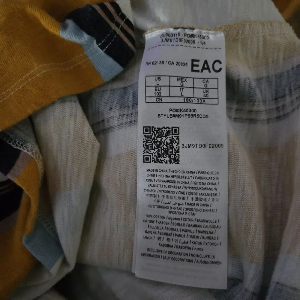 Guess Los Angeles T Shirt Mens Large Mustard Blue White Vertical Stripe Crewneck - Picture 5 of 6